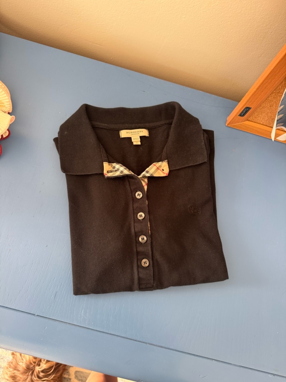 Burberry Black Short-Sleeve Polo with Plaid Trim - Picture 5 of 5